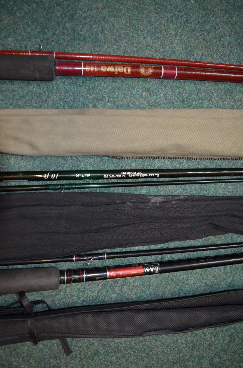 Three carbon fibre fly rods - Lureflash Viper 10ft two piece, Daiwa 149 10ft two piece, D.A.M - Image 2 of 4