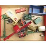 Quantity of "O" gauge Hornby pre-war accessories including trunks, guard station, street lamps,