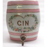 WITHDRAWN - Late Victorian gin barrel with pink bands, central floral panel with gilt highlights