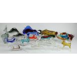 Selection of Murano and other art glass animal figurines of Bulls and horses, tallest H26cm