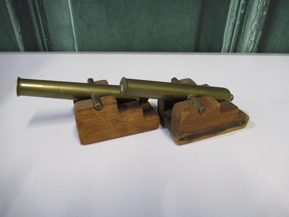 Pair of 7 1/2" bronze model naval guns and pair of smaller model cannons (4) - Image 3 of 3