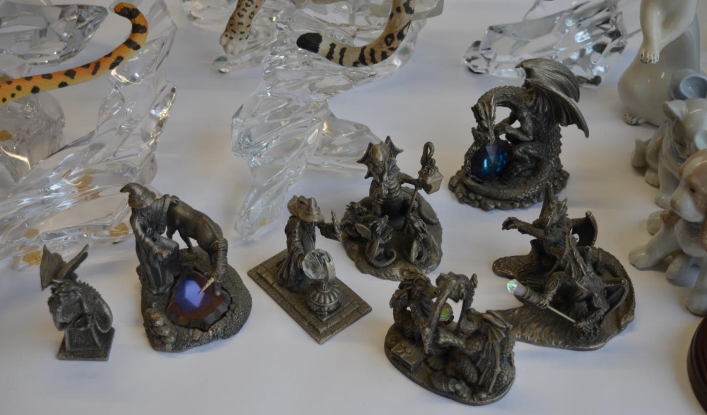 A collection of ceramic animals, 2 Royal Doulton figurines, pewter fantasy scenes etc (3 boxes) - Image 3 of 8