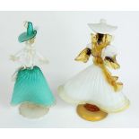 Two Murano style glass dancer figurines in the manner of Toffolo, largest H36cm