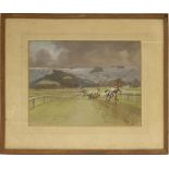 Major John Oldfield (British C20th); "The Gold Cup - Cheltenham 1950", horse racing scene,