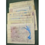 Ten Ordnance survey air maps (second war revision 1943), coloured Air Ministry maps, scale 1/4" to 1