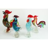 Four Murano glass cockerel figures, largest H35cm