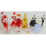 Nine Murano style glass dancer figurines in the manner of Toffolo, tallest H28cm