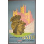 Vintage British Railways "Travel By train, The Historic City Of Bath" advertising poster.