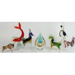 Sommerso freeform organic vase in pear shape together with Murano glass animals, tallest H36cm