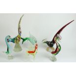 Murano glass cockerels, ducks, dolphin and horse figures, largest H45cm