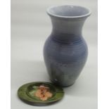 Moorcroft Natural Range vase in light blue glaze (AF), H27cm, and a Moorcroft Hibiscus ashtray