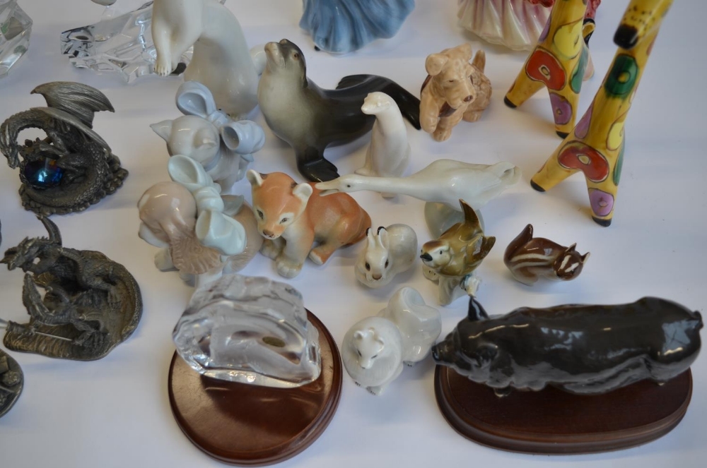 A collection of ceramic animals, 2 Royal Doulton figurines, pewter fantasy scenes etc (3 boxes) - Image 5 of 8