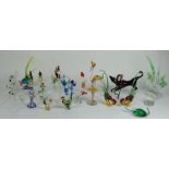 Selection of Murano style art glass small fine figurines, tallest H21cm