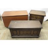 1970s retro teak blanket box (W94.5cm, D45.5cm, H56.5cm), old charm style bedside cabinet with 2