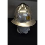 Possible civil defence type helmet, aluminium with full liner and chin strap