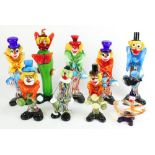 Nine Murano glass clown figures, tallest H34cm