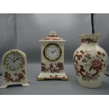 Mason's red Mandalay mantel time piece in the form of C18th bracket clock, H25cm, Mason's red