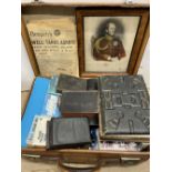 Vintage leather suitcase containing a Victorian photograph album, Traill's Josephus, Victorian and