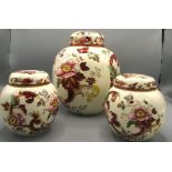 Pair of Mason's red Mandalay ginger jars, makers mark to the base with hand painted painters