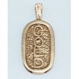 9ct yellow gold oval pendant stamped GOLD, stamped 375, 8.4g