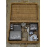 Wicker picnic basket "En Route" by Drew & Sons of Piccadilly, containing cups and saucers, butter
