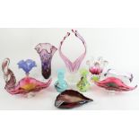 Collection of Murano and other modern art glass sculptures, vases and bowls, largest H40cm