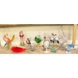 Collection of Murano and other glass animal figures, vases, bowls etc. Tallest H37.5cm