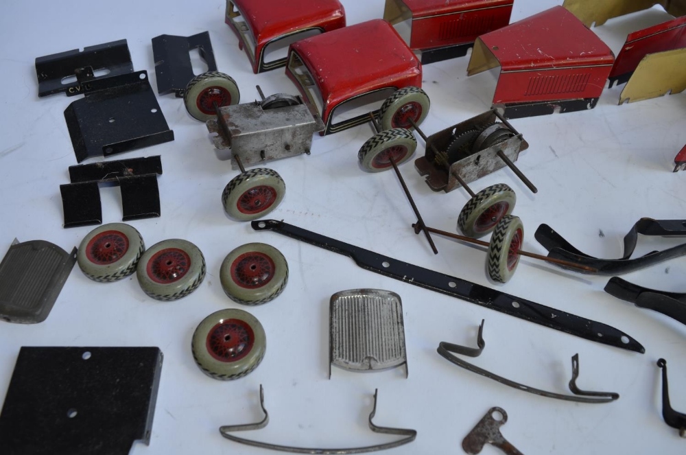 2 disassembled vintage Chad Valley Ubuilda tinplate clockwork Burnett 2 door coupe models. A/F, - Image 4 of 5