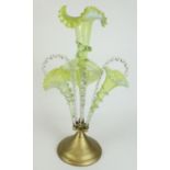 Vaseline glass epergne with twist canes and later replaced jack in the pulpit, H53cm