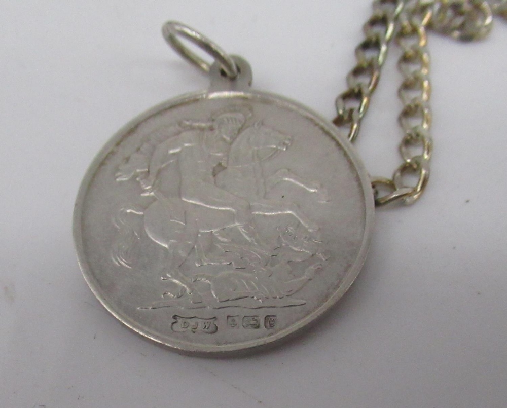Two hallmarked Sterling silver St. George pendants, one on silver chain stamped 925 (A/F), a - Image 2 of 2