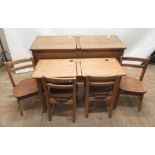 C20th oak school desk with recessed ink wells (W113.5cm, D45cm, H67.5cm) & a beech school desk (