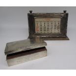 Hallmarked Sterling desk calendar, hallmarks worn, W18.5cm H13cm, and a hallmarked sterling silver