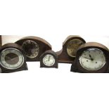 1930's Enfield oak cased chiming mantel clock, three other chiming mantel clocks, walnut chiming