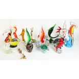 Collection of Murano and other glass birds, fish and paperweights, tallest H30cm
