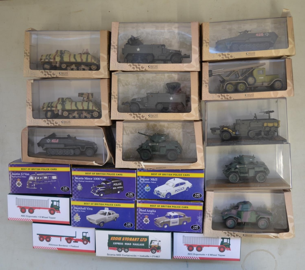 11 Atlas Edition boxed 1/43 scale armour models, all damaged (but repairable) except the US Half-
