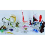 Selection of Murano and other glass fish, birds and animal figures etc. Tallest H39cm