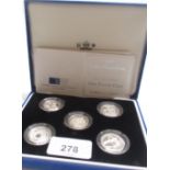 Royal Mint United Kingdom 2003, 2004, 2005, 2006 and 2007 silver proof £1 coin set in fitted case