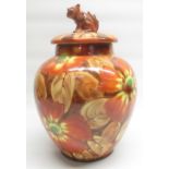 Large SylvaC Lucknow ginger jar style vase and cover in orange "Peona" pattern, H35cm