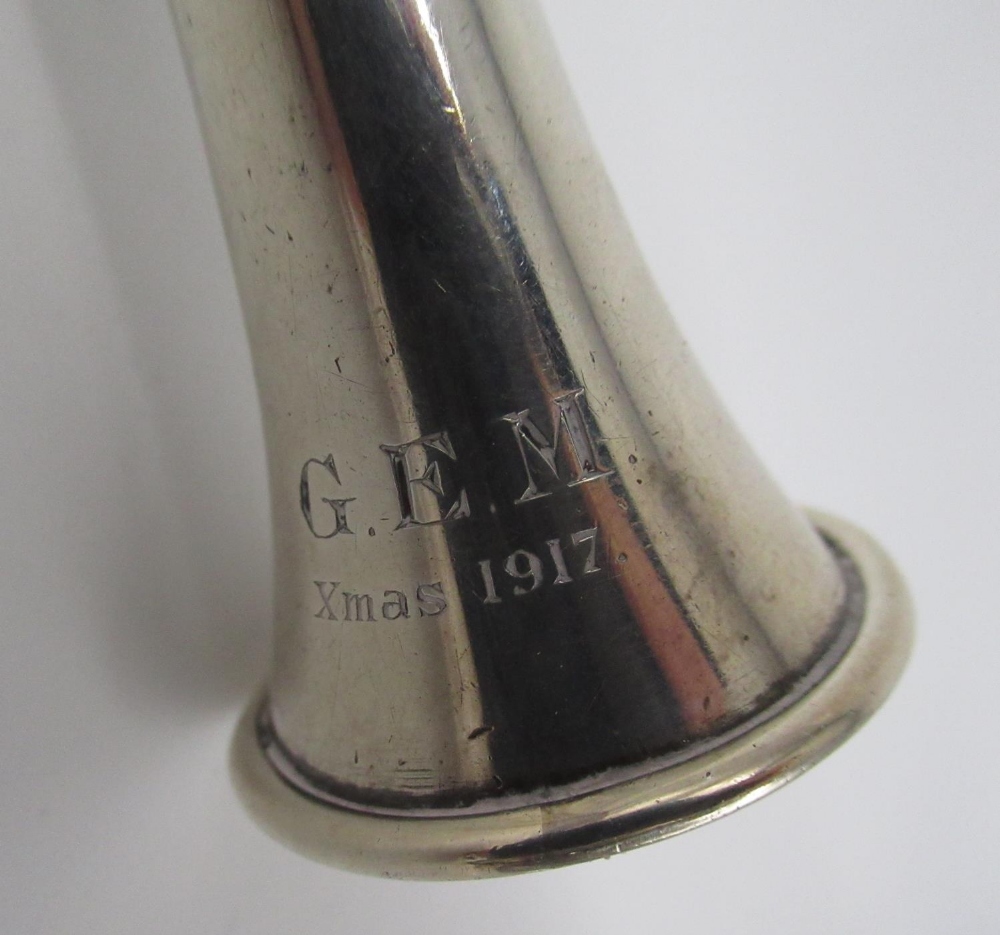 Geo. V hallmarked Sterling silver hunting horn by Sampson Mordan & Co Ltd, Chester, 1916, with - Image 2 of 3