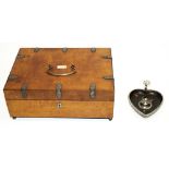 C19th satinwood jewellery or vanity box, cut steel decorated with ball feet and internal mirror, and