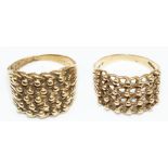 Two 9ct yellow gold keeper rings, both stamped 375, sizes Q1/2 and S1/2, gross 11.9g