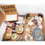 Early c20th Frys Chocolate Cream wooden advertising display box, c19th handblown hobnail glass
