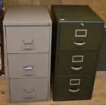 Two three drawer filing cabinets, with keys, 100cm x 47cm x 62cm, 102cm x 62cm x 48cm (2)