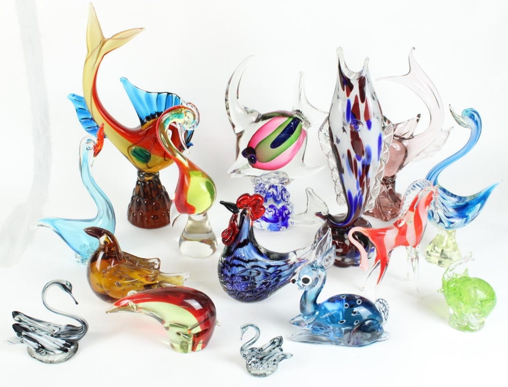 Collection of Murano and other glass animals and fish to include a large triple Sommerso