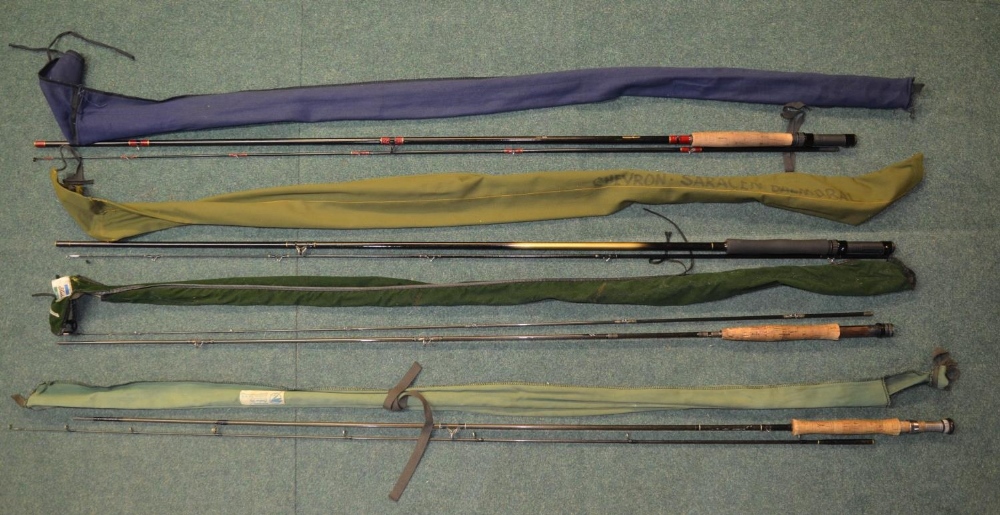 4 fly fishing rods and a collection of fly-tying accessories including 3 table mounting fly tying