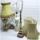 2 Onyx and gilt metal Lamps with shades and a marble/Alabaster lamp (3)