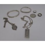 Hallmarked Sterling silver ingot pendant on chain stamped Sterling, another hallmarked silver