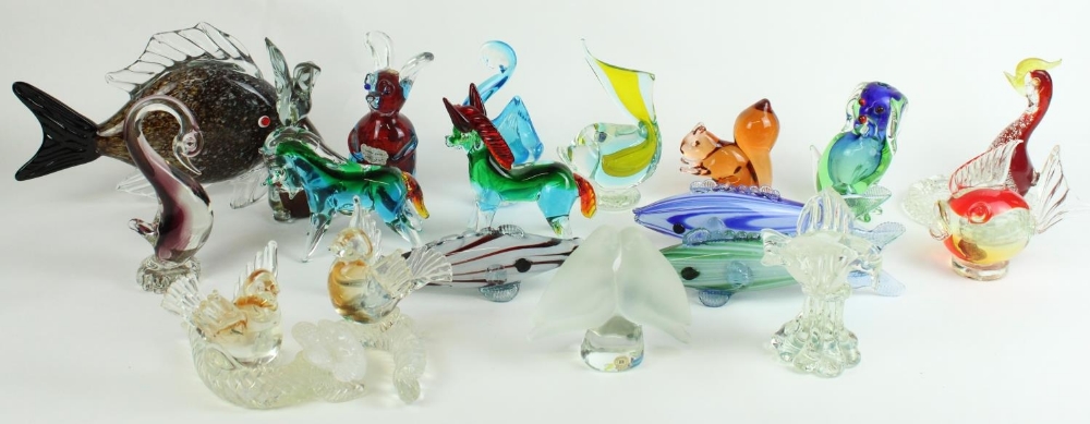 Collection of Murano and similar glass animal figures, tallest H19cm