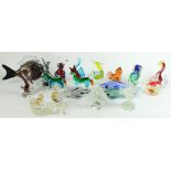 Collection of Murano and similar glass animal figures, tallest H19cm