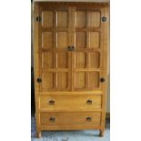 Brian Haw (former Mouseman carver) Yorkshire Oak - Combination wardrobe with two panelled cupboard